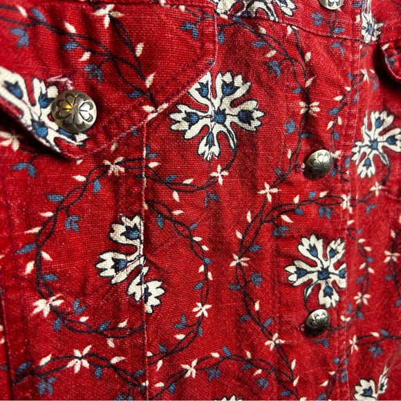 VINTAGE PAINTED PONY Red Jean Jacket with Floral design (Women: Small) - Picture 3 of 4
